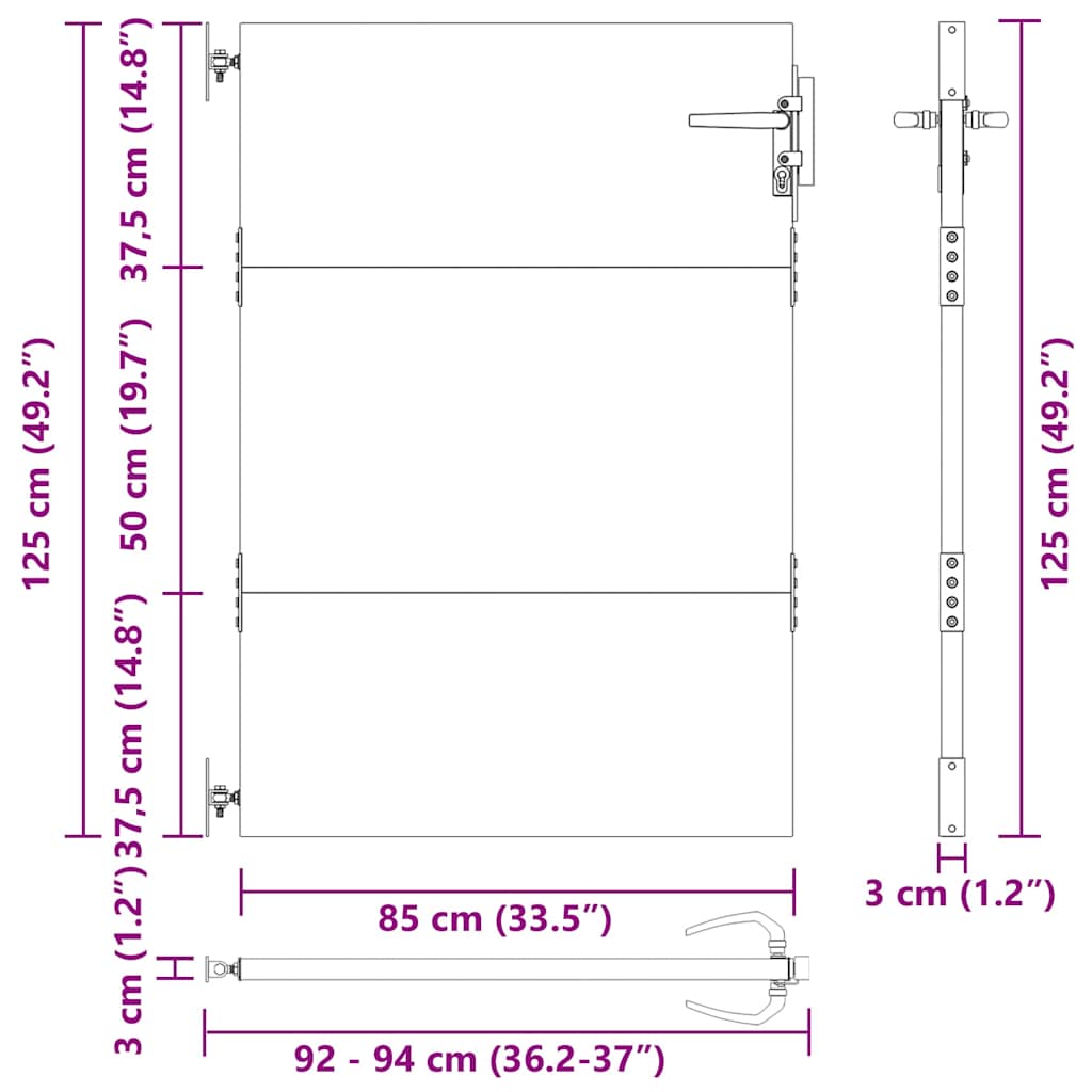 Vrtna vrata Crna 85 x 125 cm Čelik s praškastim premazom