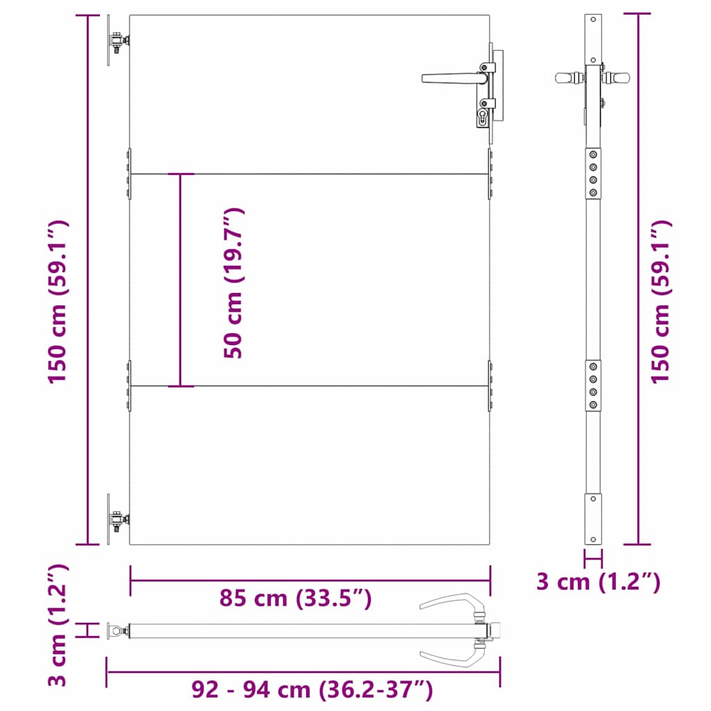 Vrtna vrata Crna 85 x 150 cm Čelik s praškastim premazom