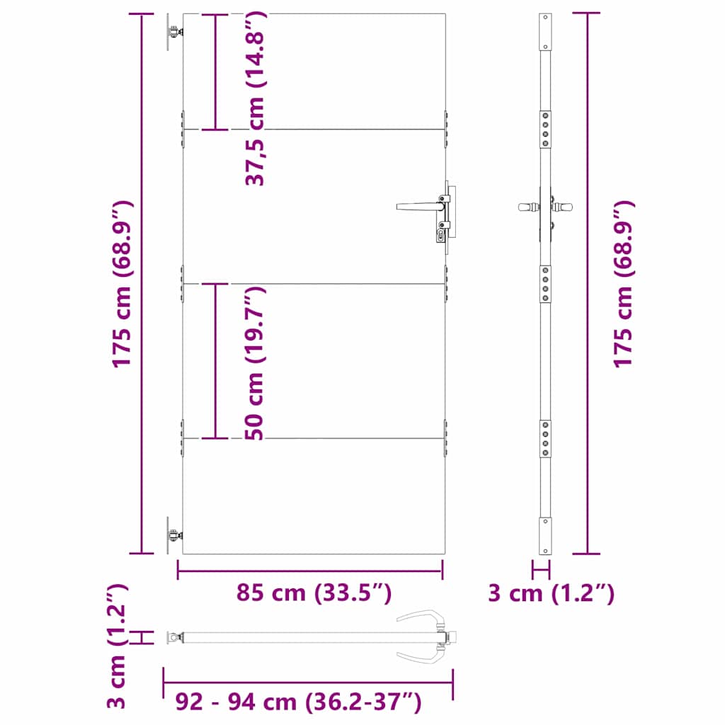 Vrtna vrata Crna 85 x 175 cm Čelik s praškastim premazom