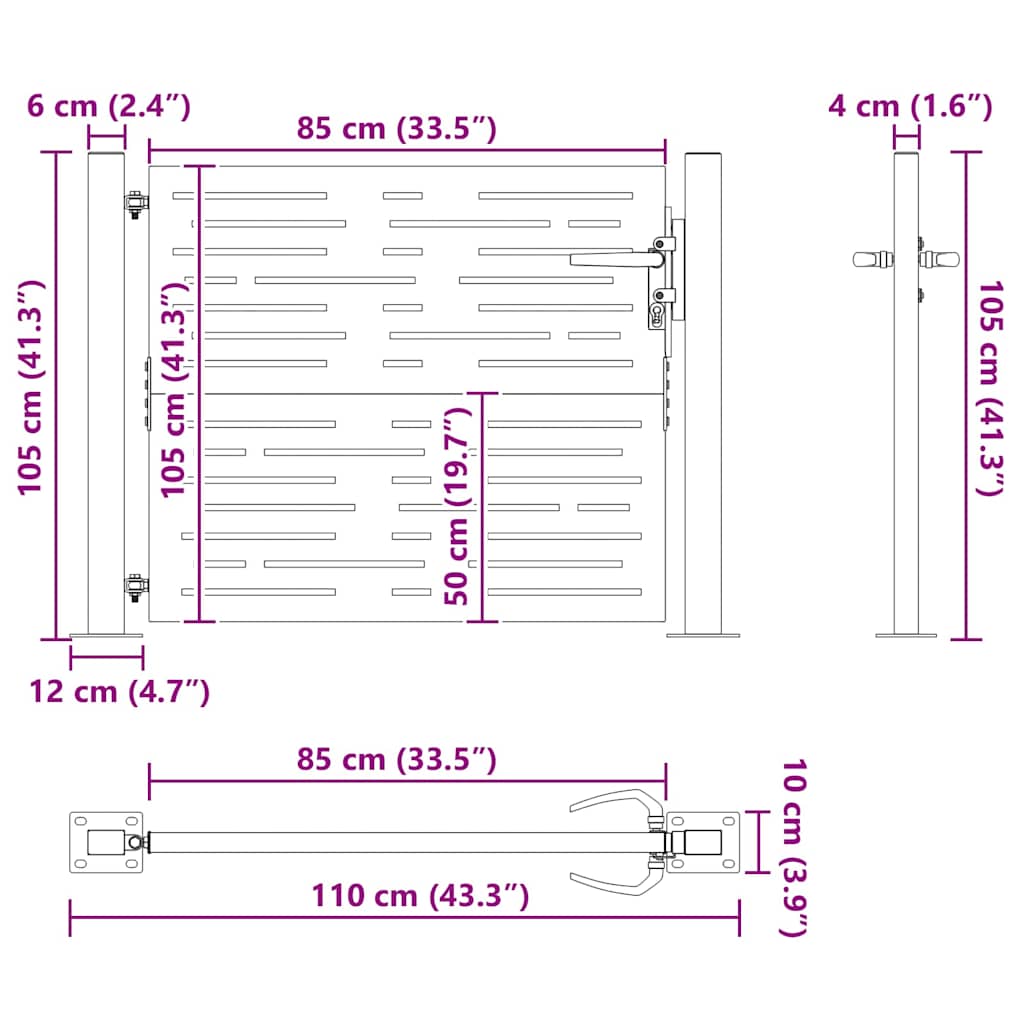 Vrtna vrata Crna 110 x 105 cm Čelik s prahom premazan