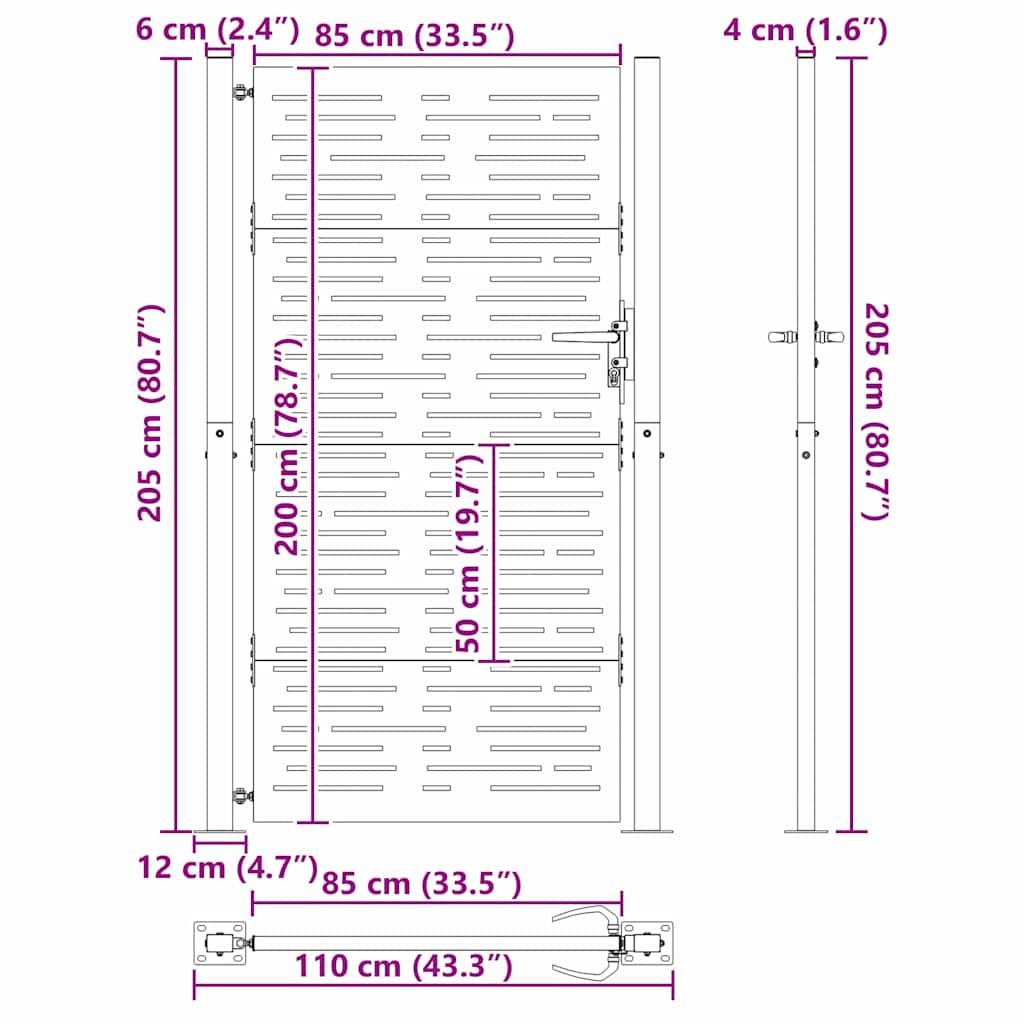 Vrtna vrata Crna 110 x 205 cm Čelik s prahom premazan