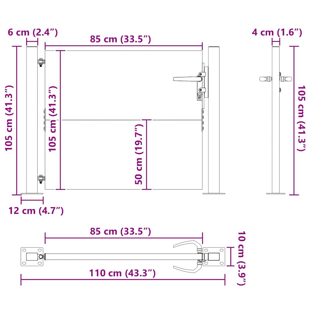 Vrtna vrata Crna 110 x 105 cm Čelik s prahom premazan