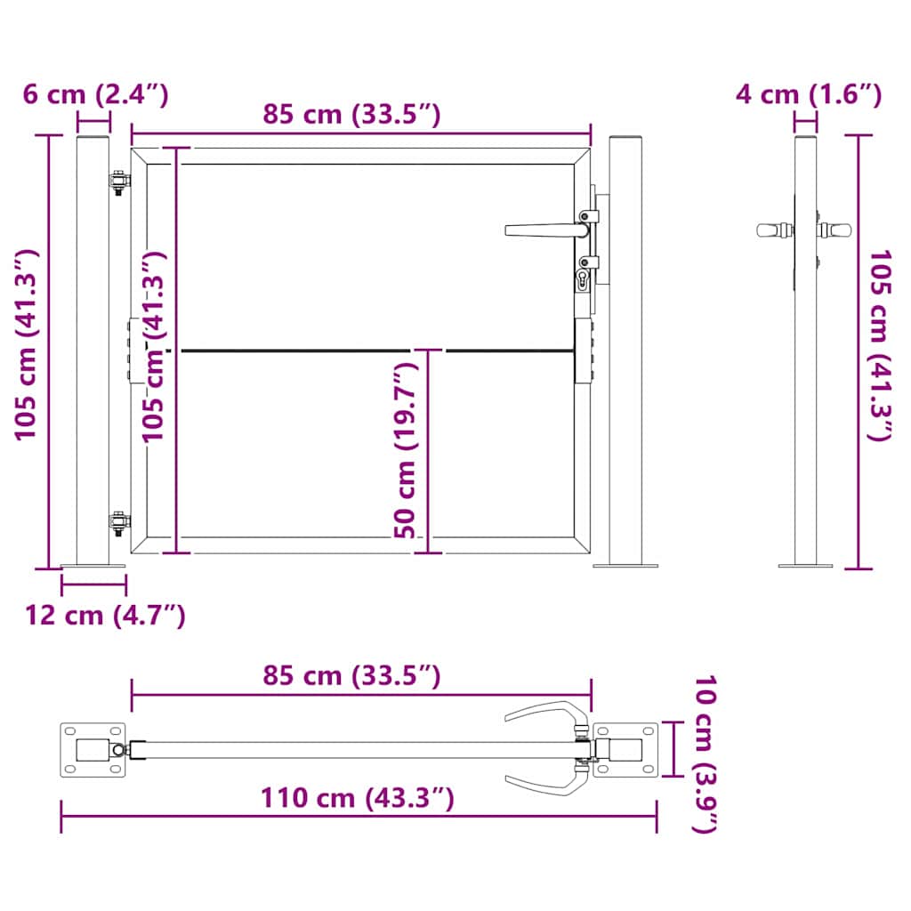 Vrtna vrata Crna 110 x 105 cm Čelik s prahom premazan