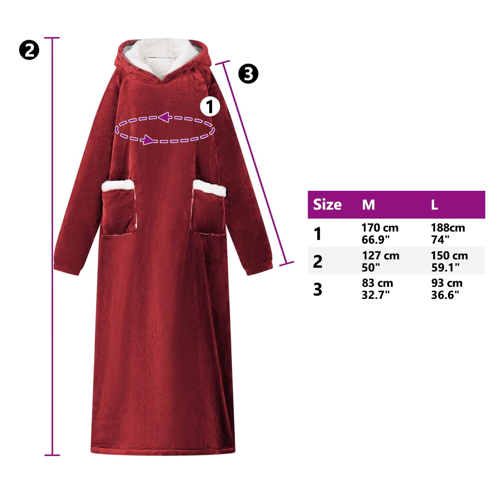 Deka majica s kapuljačom Bordeaux Crvena L Flis i flanel