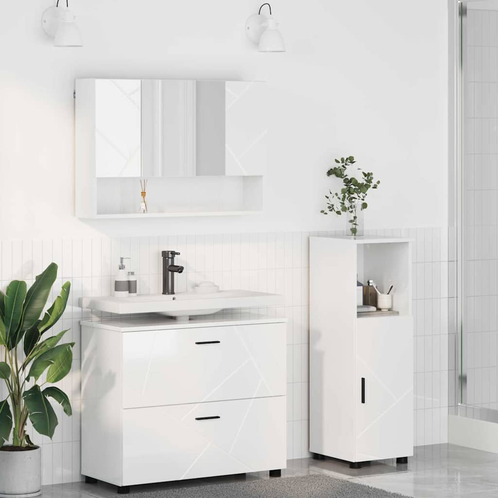 Set namještaja za kupaonicu s ladicama 3 pcs Visoki sjaj bijela