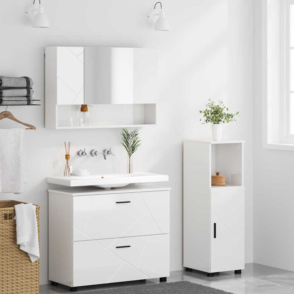 Set namještaja za kupaonicu s ladicama 3 pcs Visoki sjaj bijela