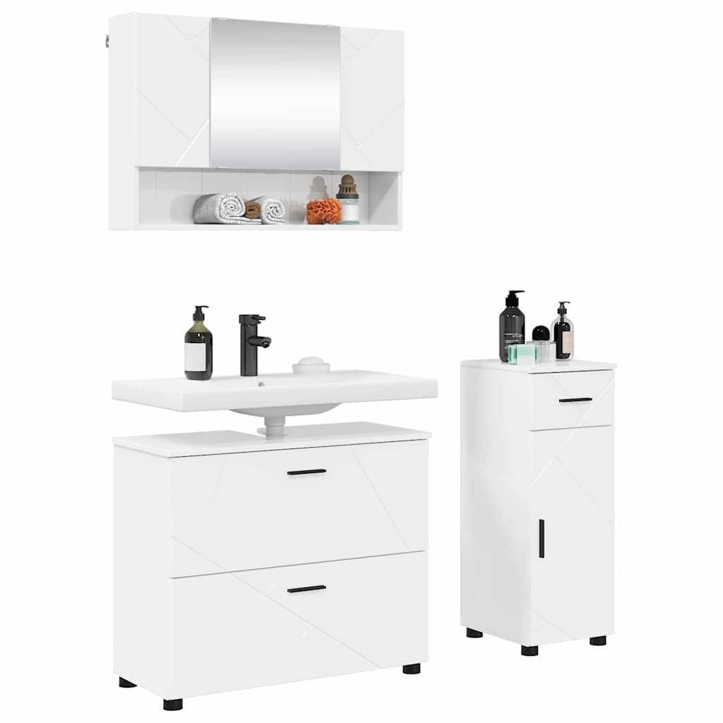 Set namještaja za kupaonicu s ladicama 3 pcs Visoki sjaj bijela