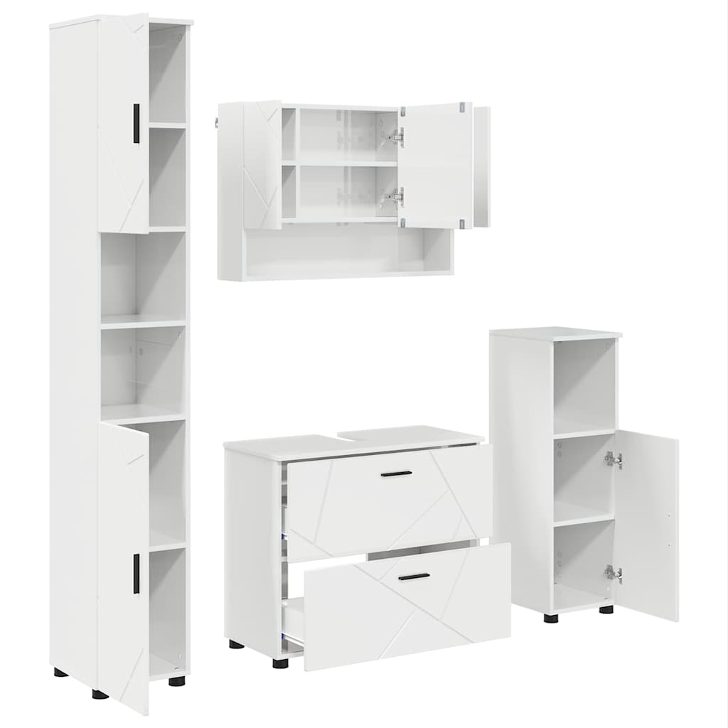 Set namještaja za kupaonicu s ladicama 4 pcs Visoki sjaj bijela