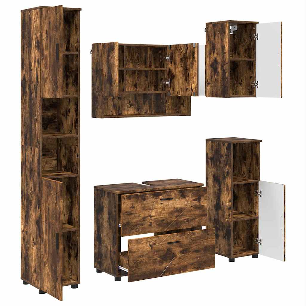 Set namještaja za kupaonicu 5 kom. Dimljeni hrast Smeđa 35 x 30 x 192 cm