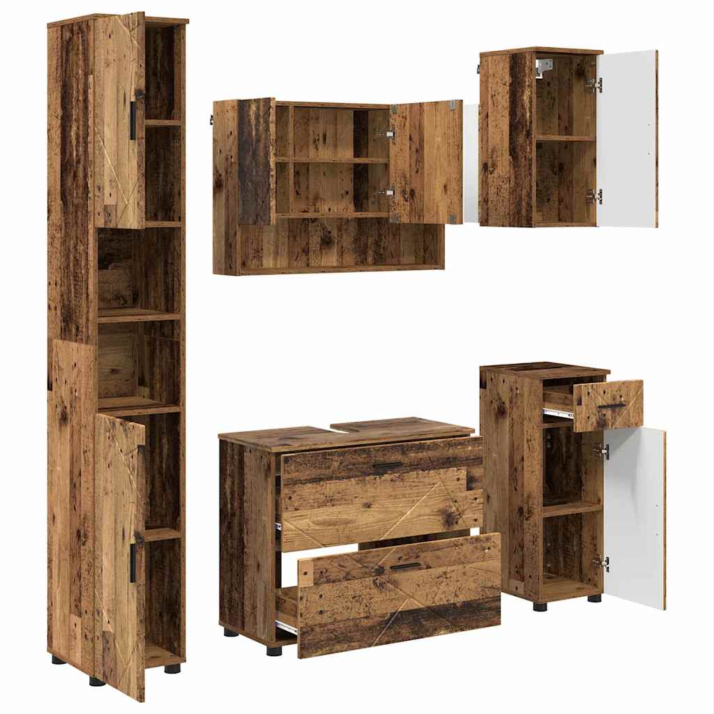 Set namještaja za kupaonicu 5 kom. Staro drvo 35 x 30 x 192 cm