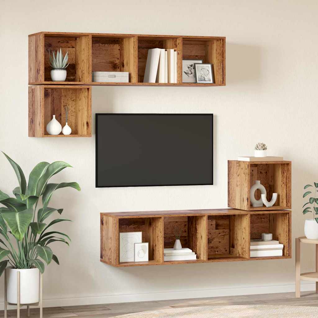 Set TV komoda Zidne 4 pcs Staro drvo Konstruirano drvo