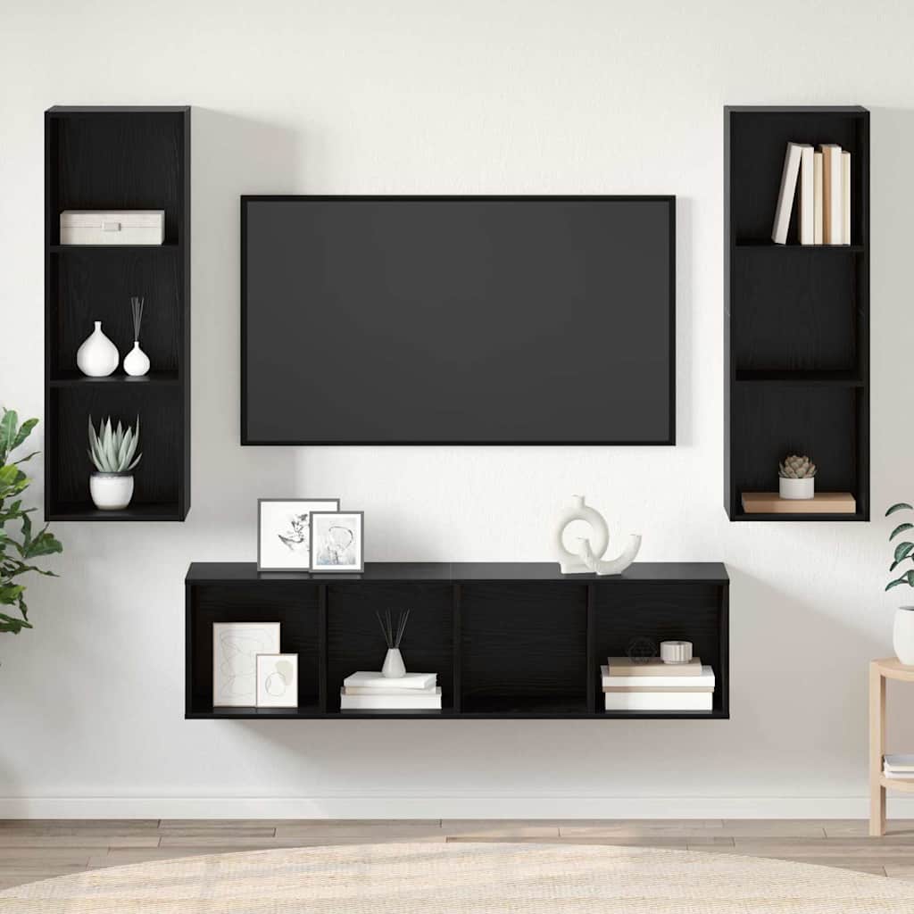 Set TV komoda Zidne 3 pcs Crni hrast Konstruirano drvo