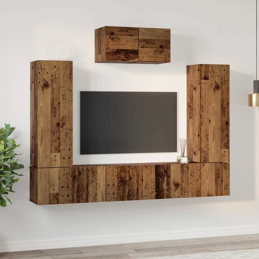 Set TV komoda Zidne 7 pcs Staro drvo Konstruirano drvo