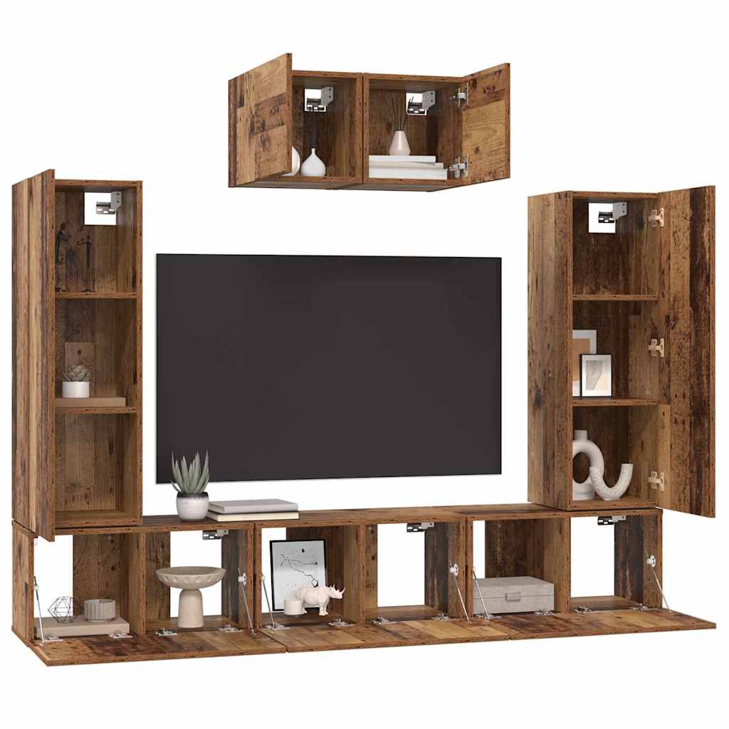 Set TV komoda Zidne 7 pcs Staro drvo Konstruirano drvo