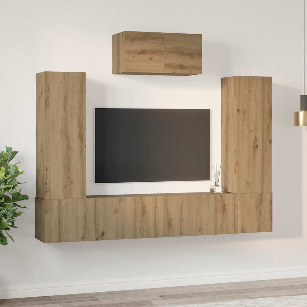 Set TV komoda Zidne 7 pcs Umjetnički hrast Konstruirano drvo