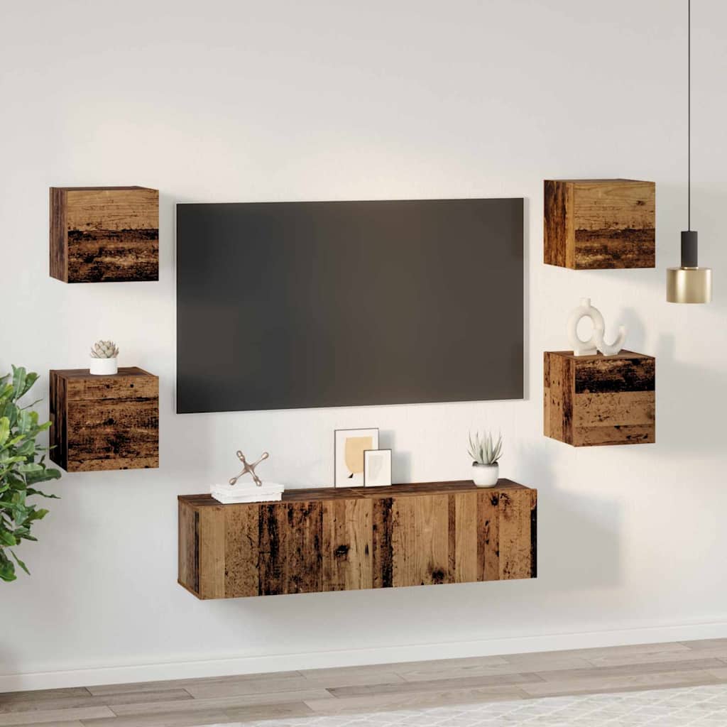 Set TV komoda Zidne 6 pcs Staro drvo Konstruirano drvo