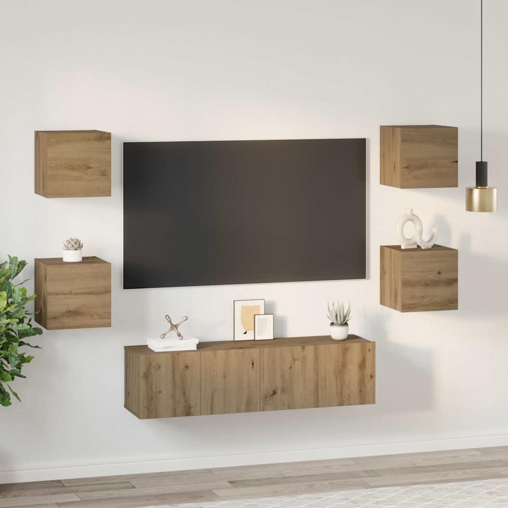 Set TV komoda Zidne 6 pcs Umjetnički hrast Konstruirano drvo