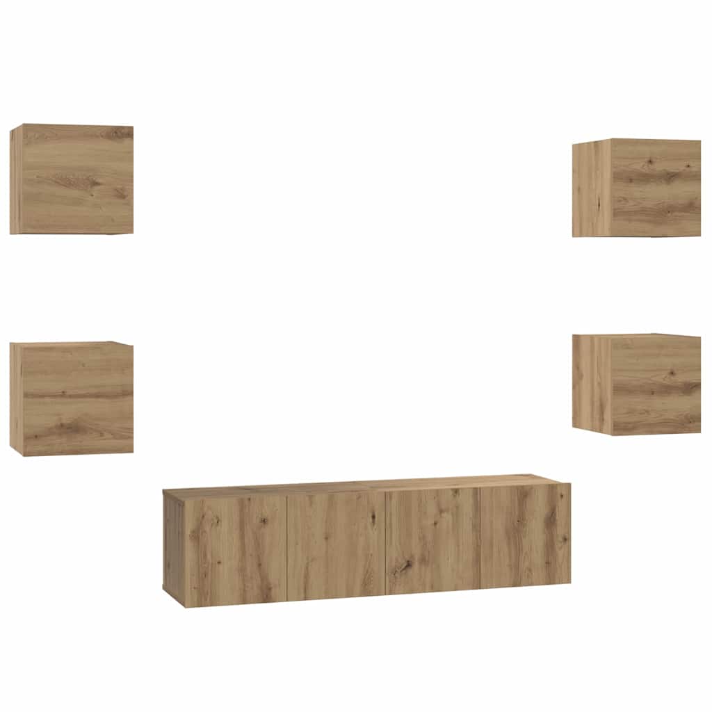 Set TV komoda Zidne 6 pcs Umjetnički hrast Konstruirano drvo