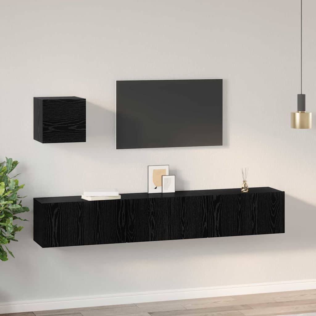 Set TV komoda Zidne 4 pcs Crni hrast Konstruirano drvo