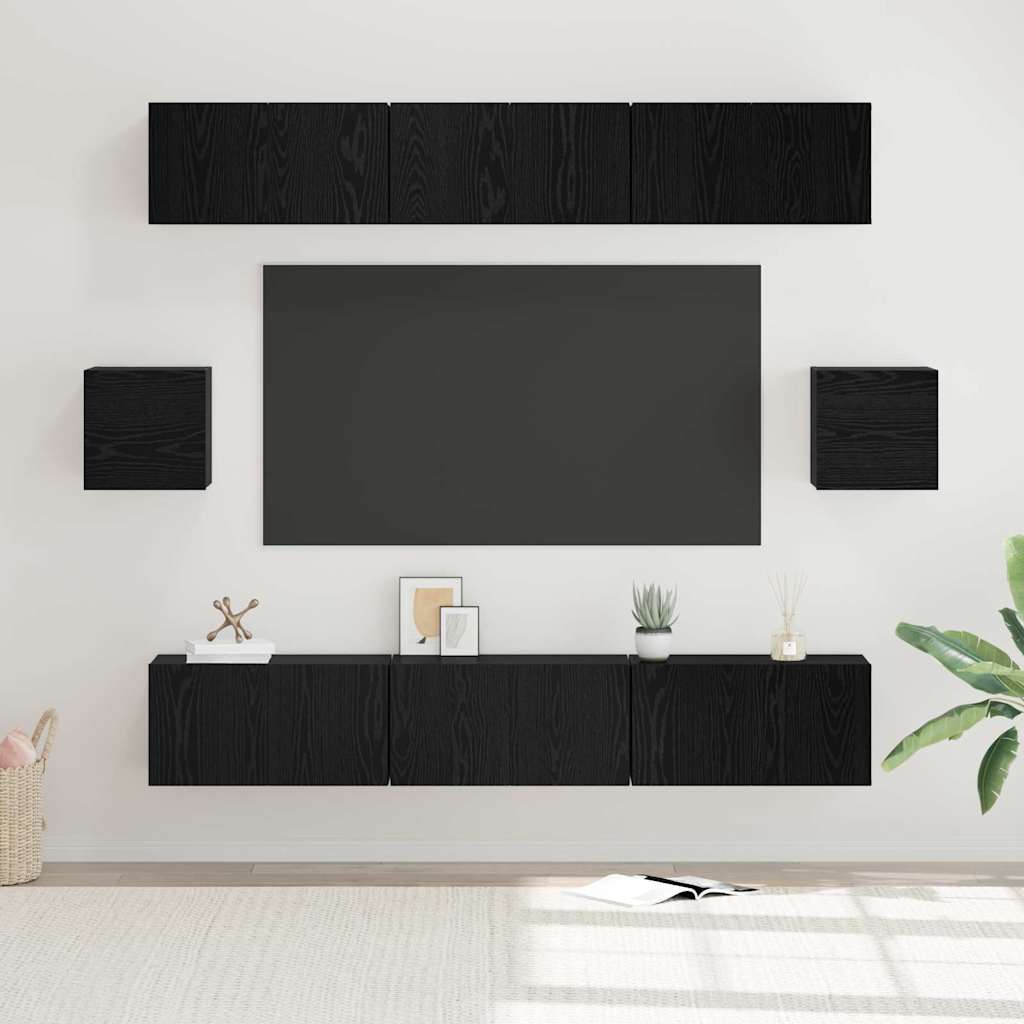Set TV komoda Zidne 8 pcs Crni hrast Konstruirano drvo