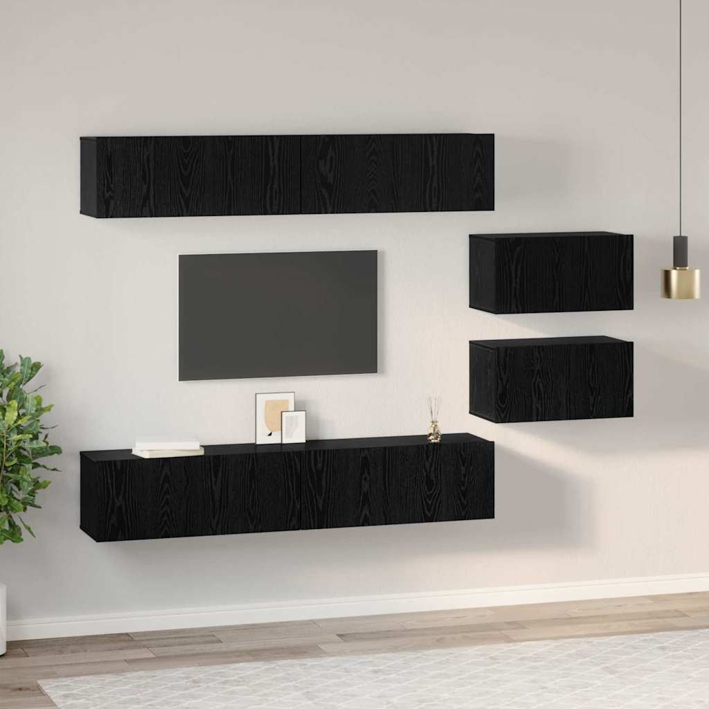 Set TV komoda Zidne 6 pcs Crni hrast Konstruirano drvo