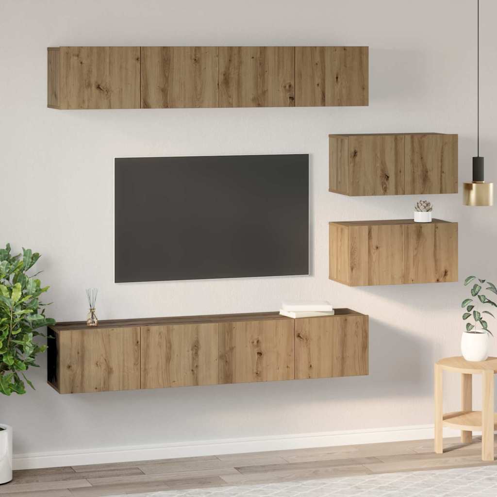 Set TV komoda Zidne 6 pcs Umjetnički hrast Konstruirano drvo