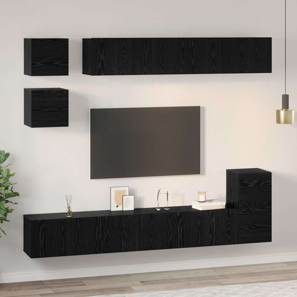 Set TV komoda 8 kom. Crni hrast Konstruirano drvo Crna 80 x 30 x 30 cm