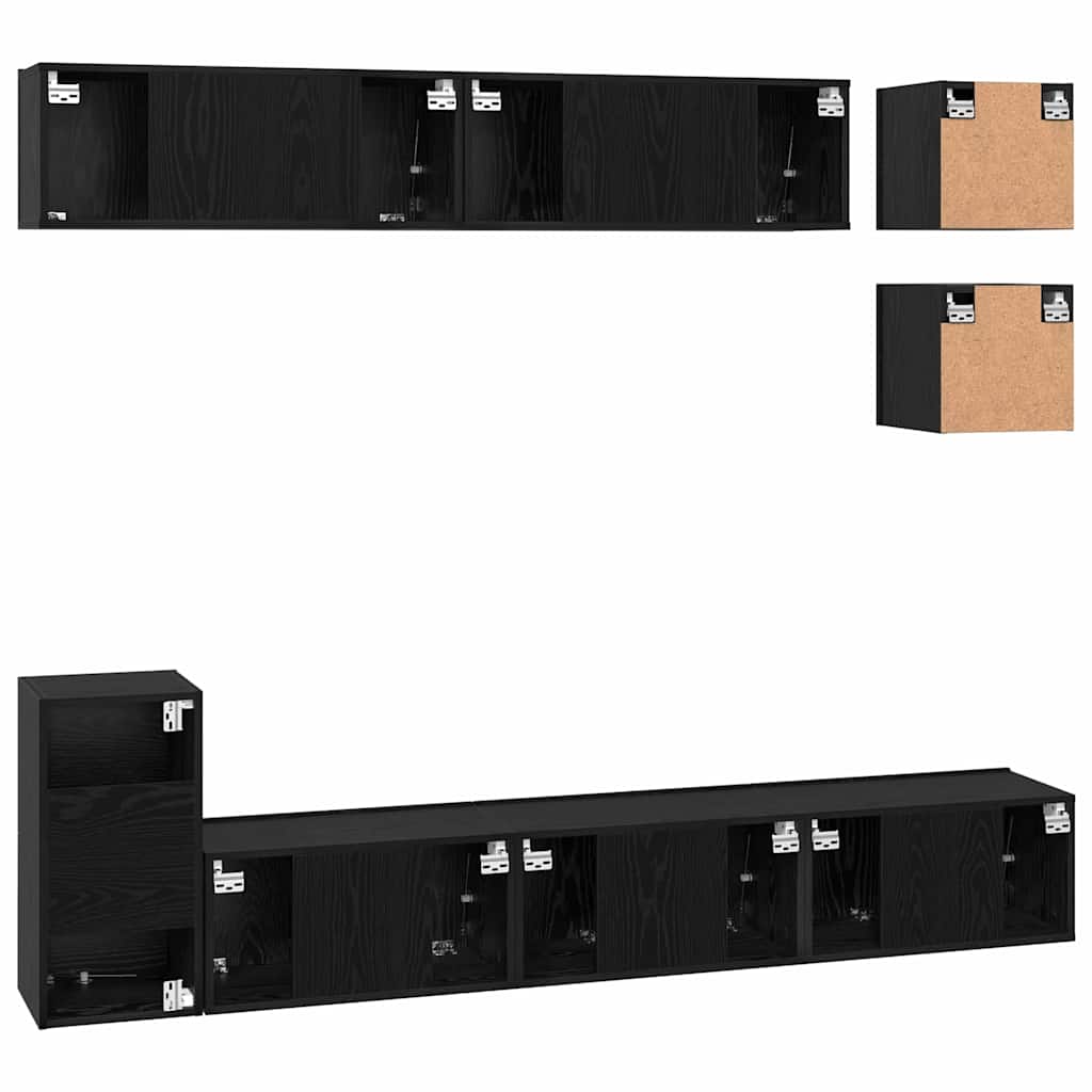 Set TV komoda Zidne 8 pcs Crni hrast Konstruirano drvo
