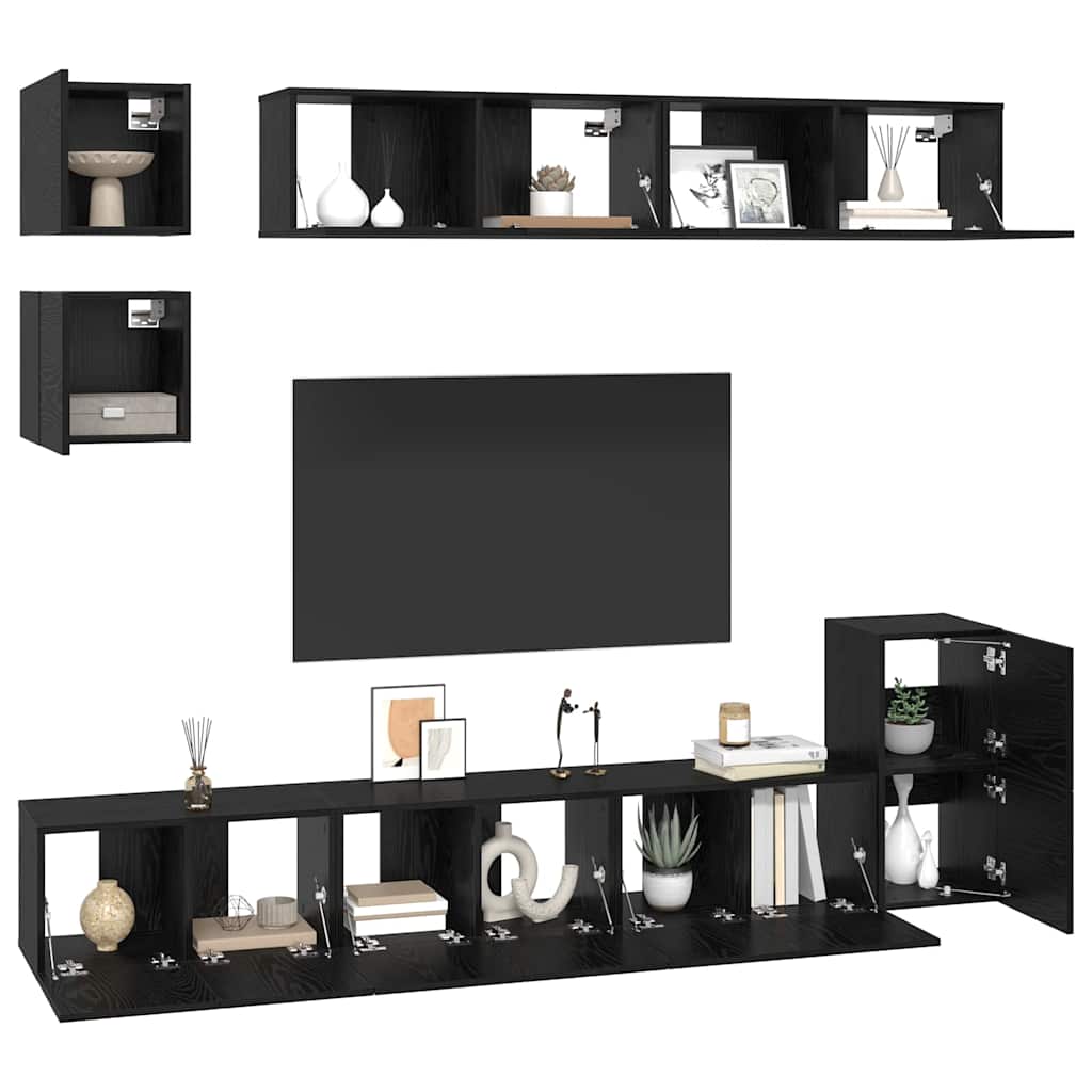 Set TV komoda Zidne 8 pcs Crni hrast Konstruirano drvo