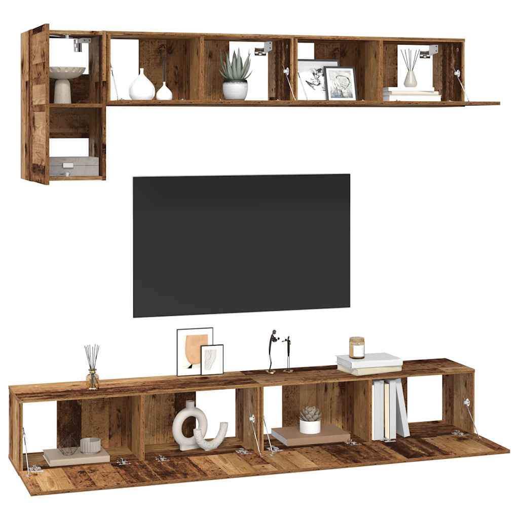 Set TV komoda Zidne 5 pcs Staro drvo Konstruirano drvo