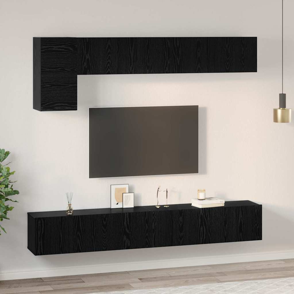 Set TV komoda Zidne 5 pcs Crni hrast Konstruirano drvo