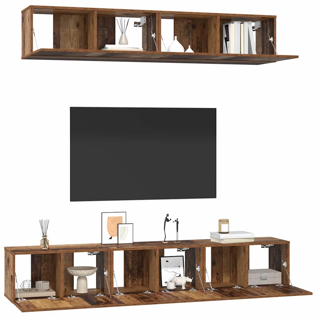 Set TV komoda Zidne 5 pcs Staro drvo Konstruirano drvo