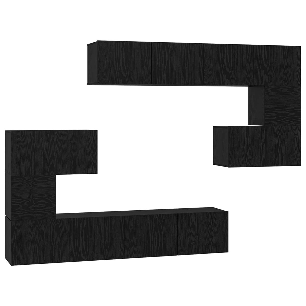Set TV komoda 8 kom. Crni hrast Konstruirano drvo Crna 80 x 30 x 30 cm