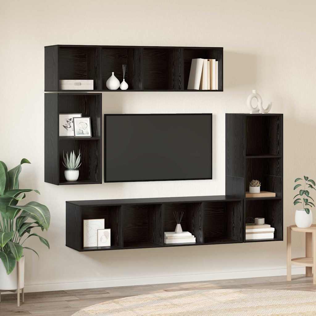 Set TV komoda 4 kom. Crni hrast Konstruirano drvo Crna 37 x 37 x 142,5 cm