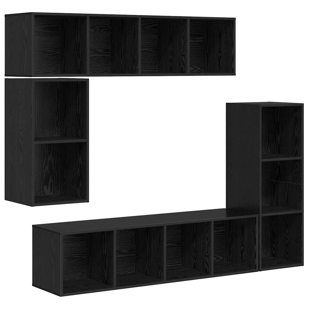 Set TV komoda 4 kom. Crni hrast Konstruirano drvo Crna 37 x 37 x 142,5 cm
