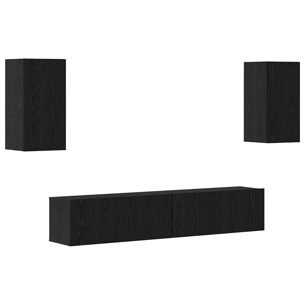 Set TV komoda Zidne 4 pcs Crni hrast Konstruirano drvo