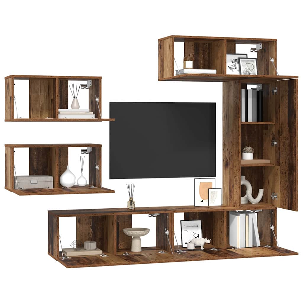 Set TV komoda Zidne 6 pcs Staro drvo Konstruirano drvo