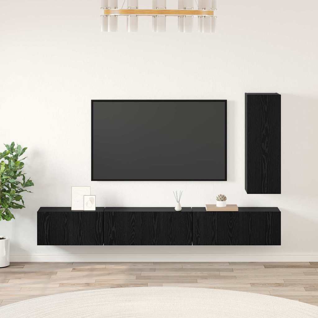 Set TV komoda s ladicama 4 pcs Crni hrast Konstruirano drvo