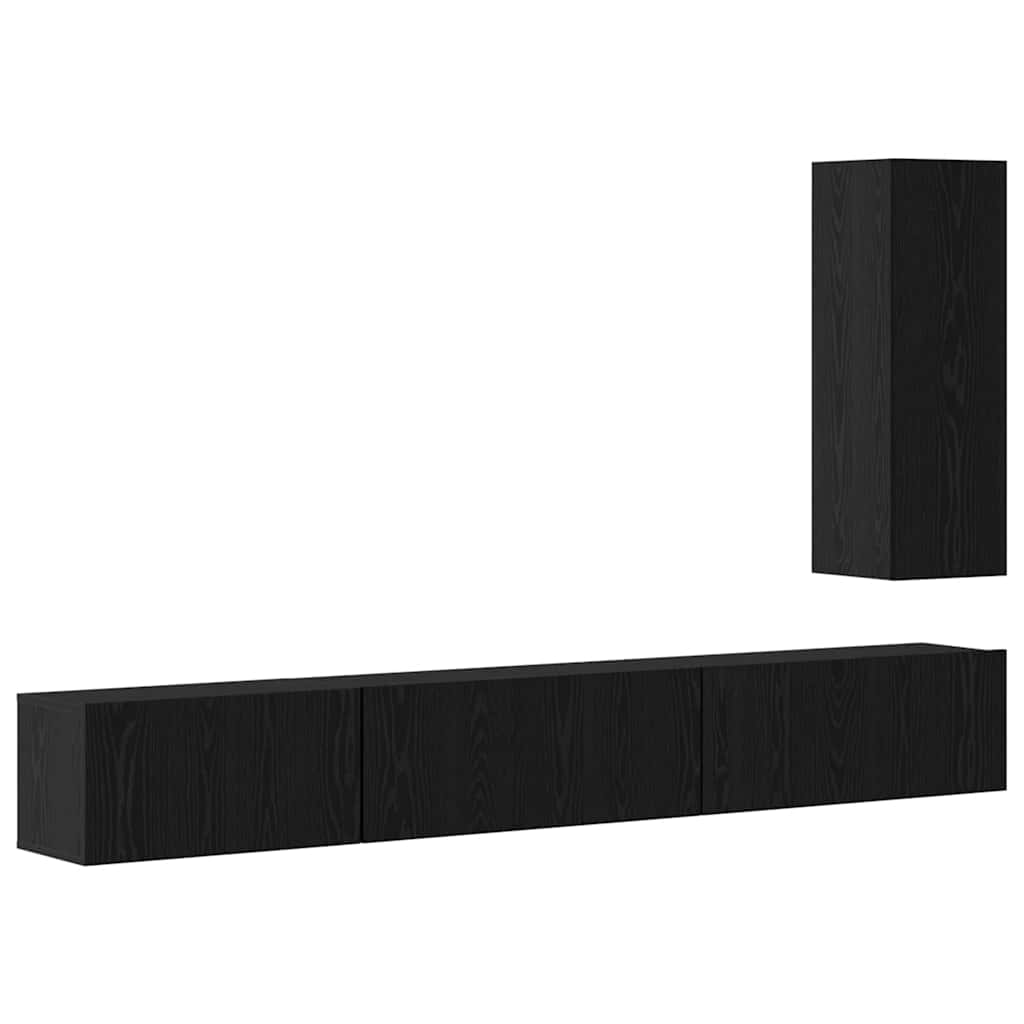 Set TV komoda s ladicama 4 pcs Crni hrast Konstruirano drvo
