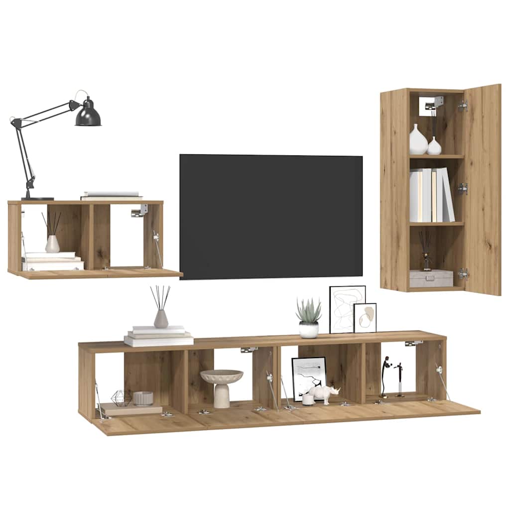 Set TV komoda Zidne 4 pcs Umjetnički hrast Konstruirano drvo