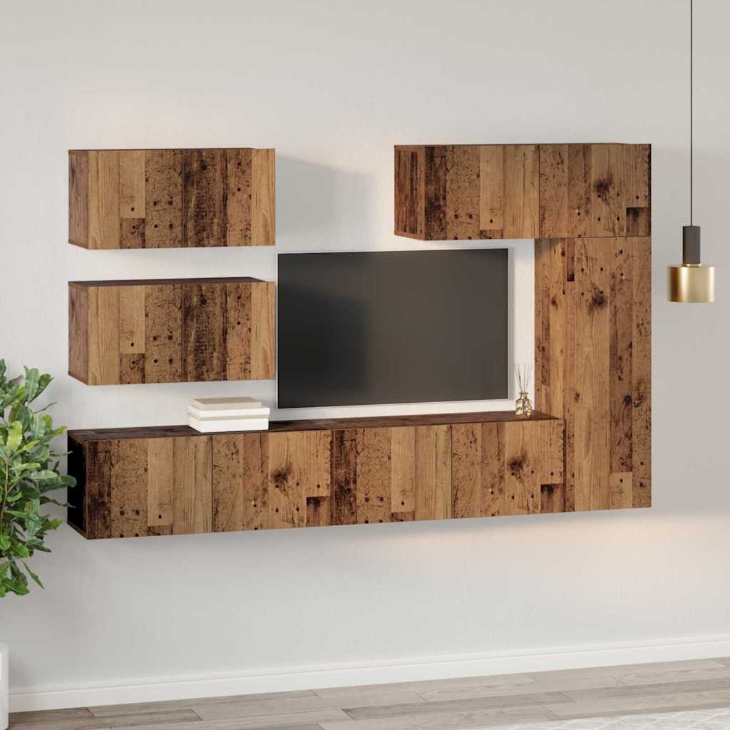 Set TV komoda Zidne 6 pcs Staro drvo Konstruirano drvo