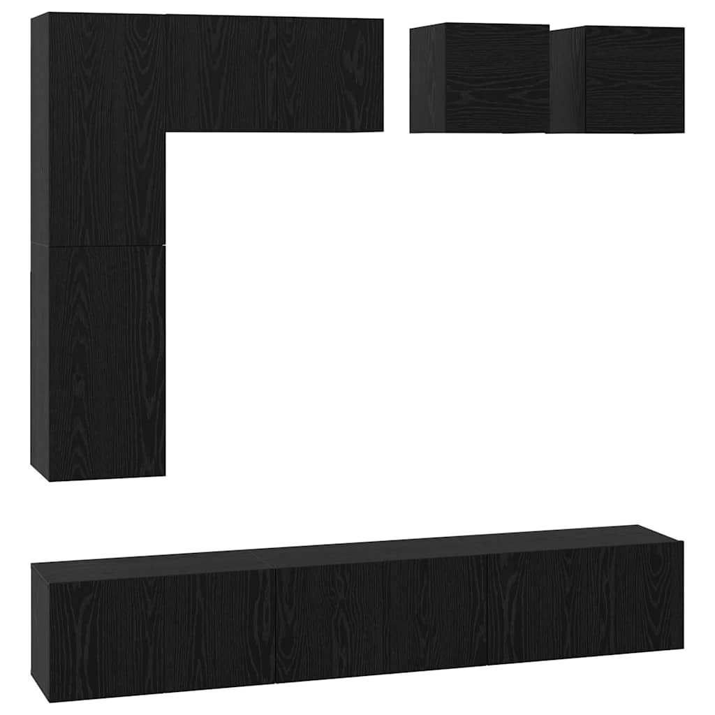 Set TV komoda Zidne 8 pcs Crni hrast Konstruirano drvo