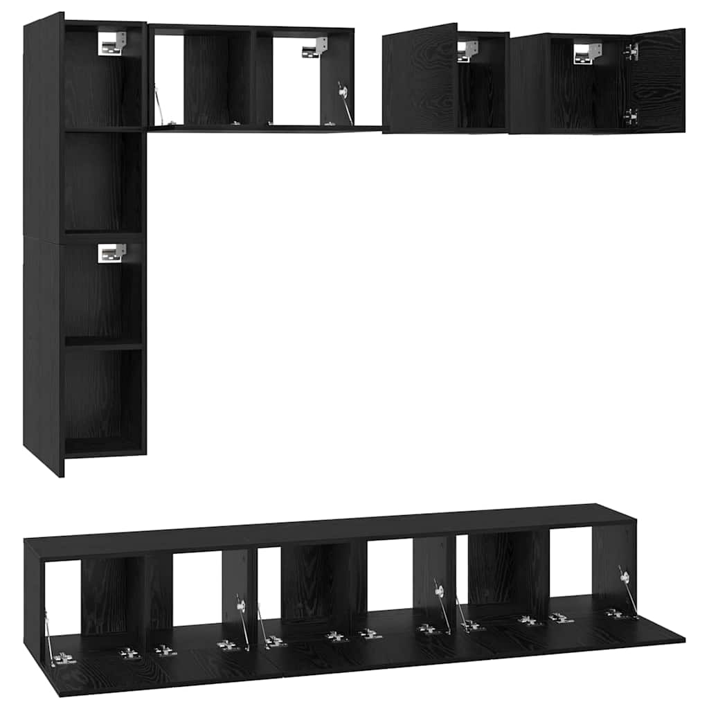 Set TV komoda Zidne 8 pcs Crni hrast Konstruirano drvo