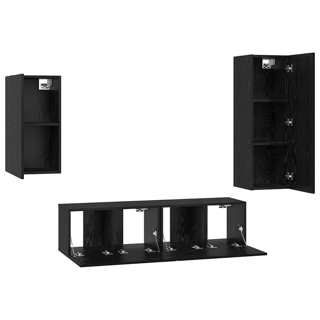 Set TV komoda Zidne 4 pcs Crni hrast Konstruirano drvo