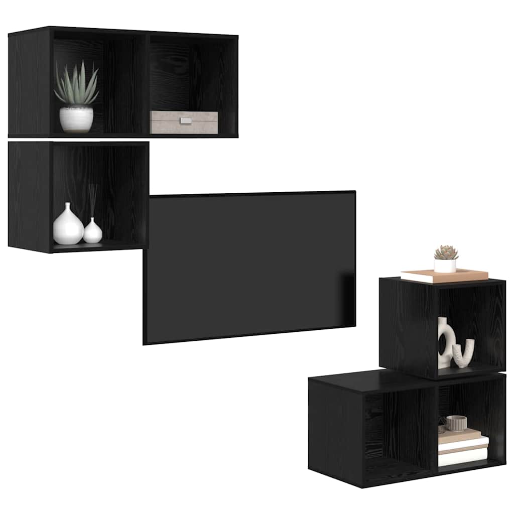 Set TV komoda Zidne 4 pcs Crni hrast Konstruirano drvo