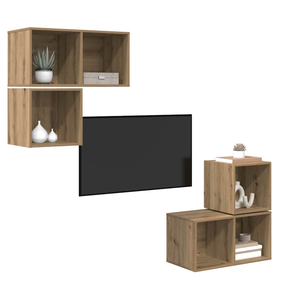 Set TV komoda Zidne 4 pcs Umjetnički hrast Konstruirano drvo