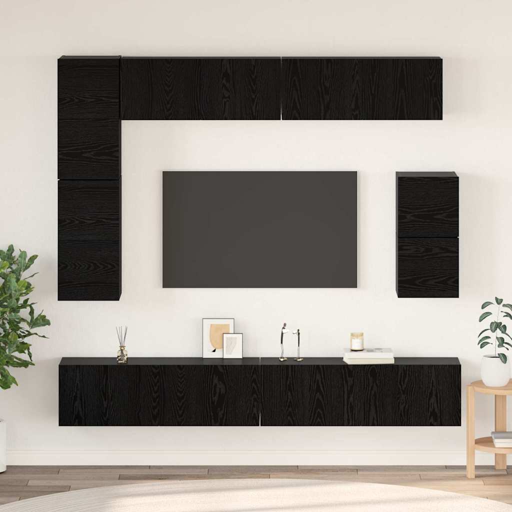Set TV komoda Zidne 8 pcs Crni hrast Konstruirano drvo