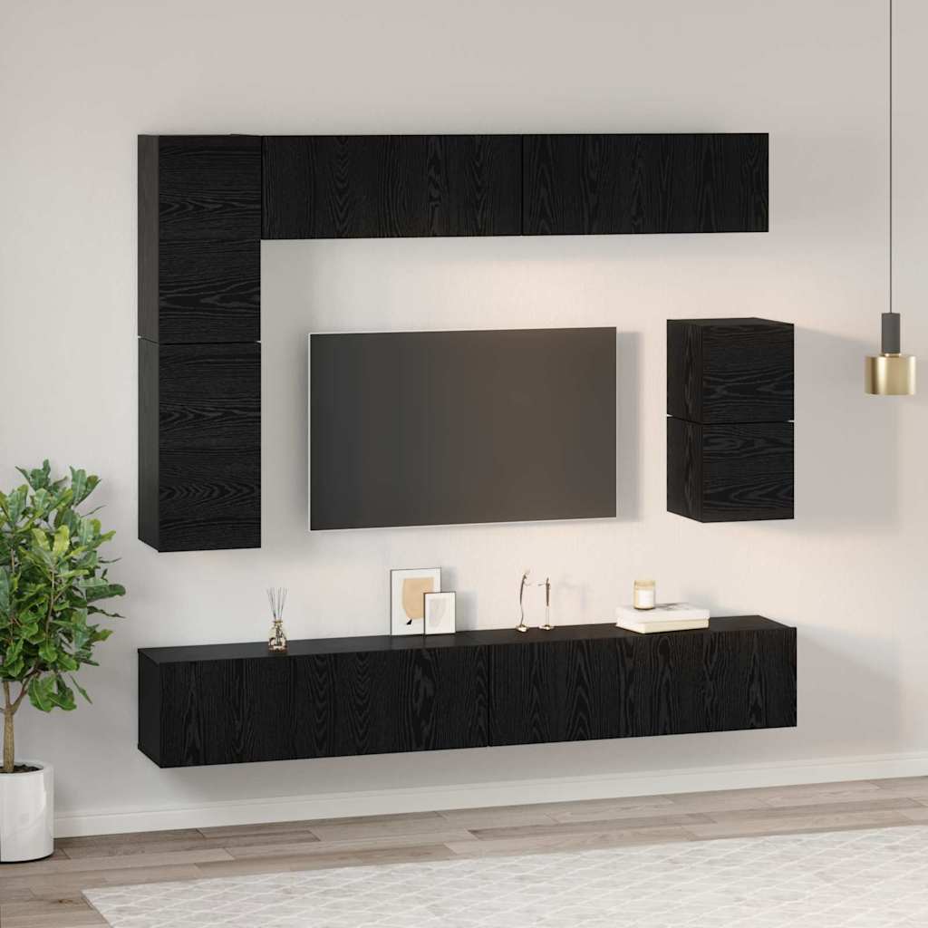 Set TV komoda Zidne 8 pcs Crni hrast Konstruirano drvo