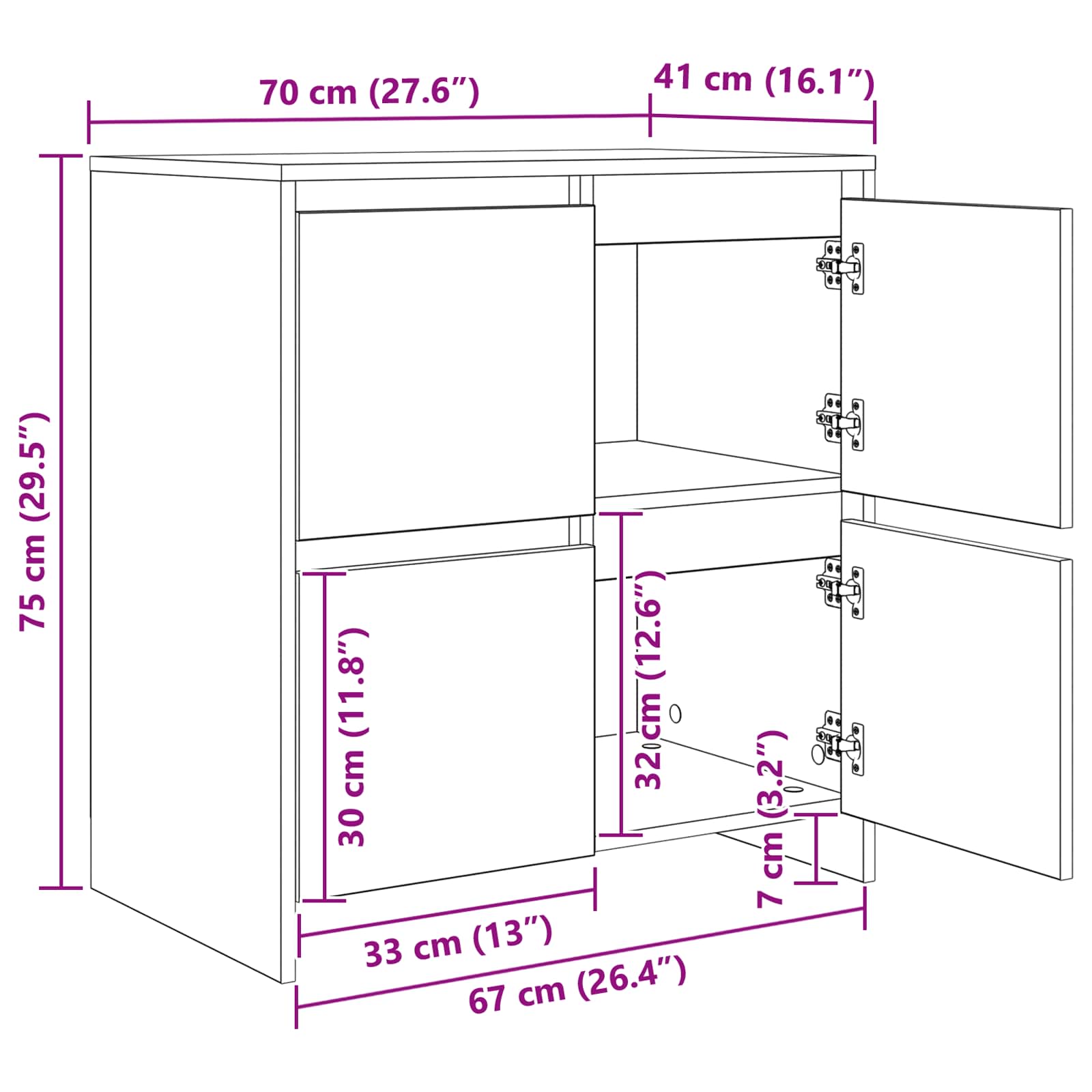 Kreveta 2 pcs Umjetnički hrast 70 x 41 x 75 cm