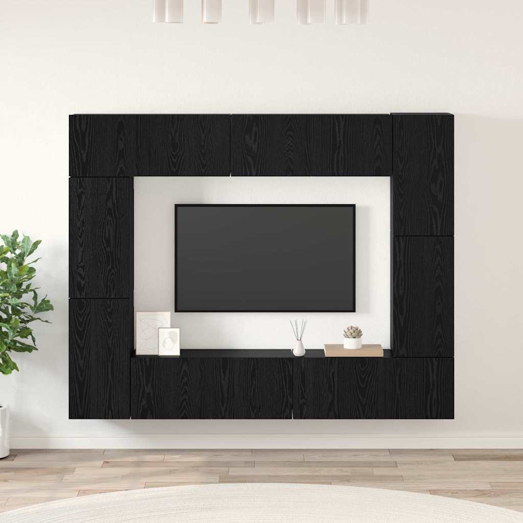 Set TV komoda Zidne 8 pcs Crni hrast Konstruirano drvo